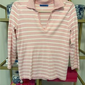 J. McLaughlin Pink and White Striped Long Sleeve Sweater